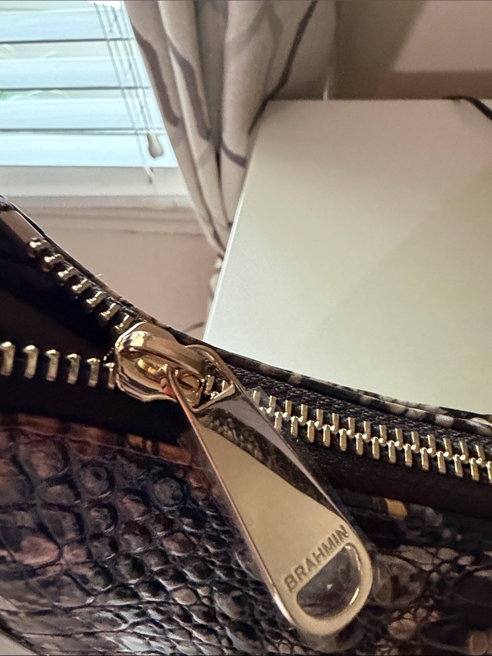 Brahmin Croc-Embossed Shoulder Bag in Brown and Black - Picture 5 of 16